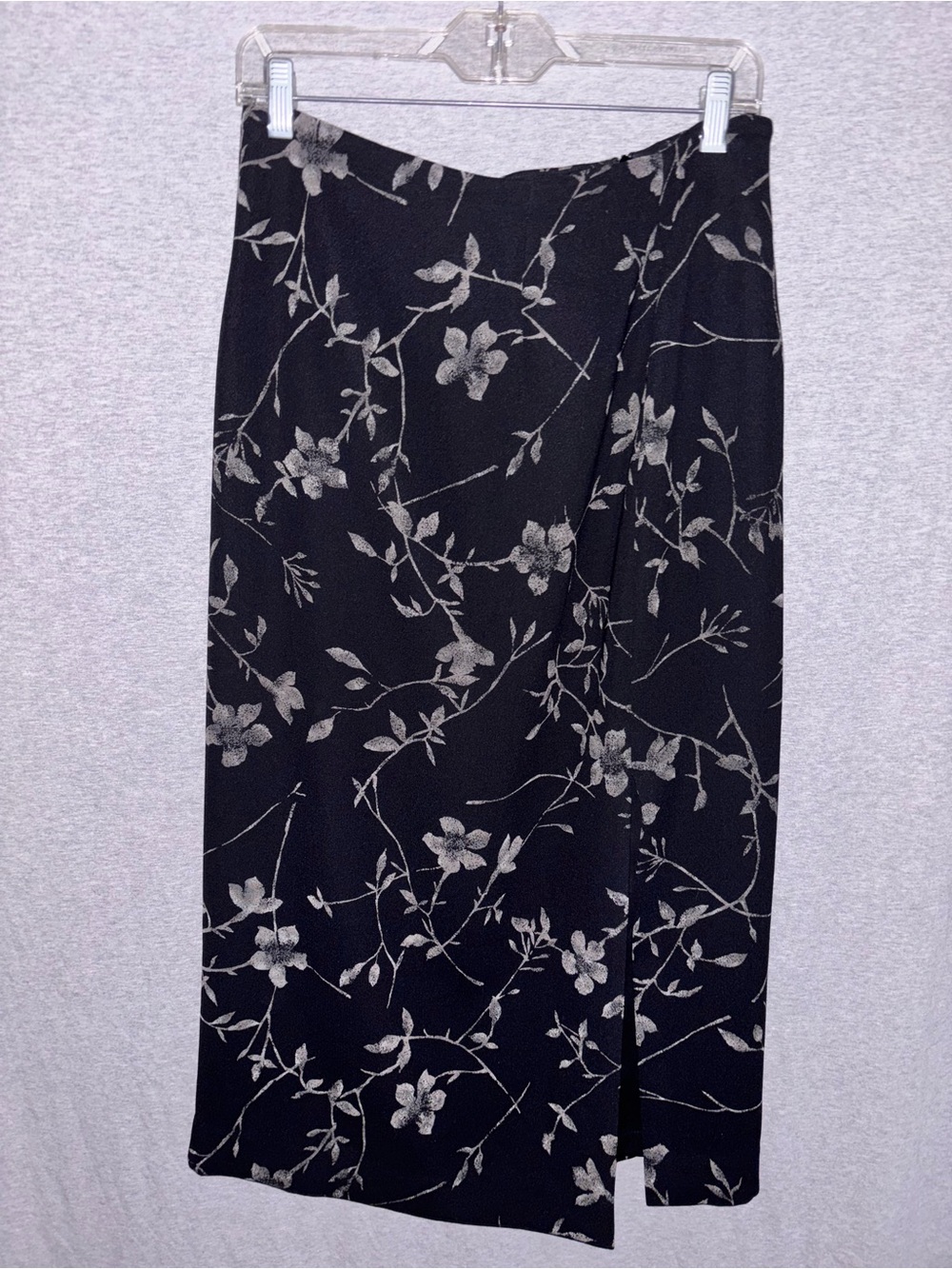 Rena Rowan Black Maxi Skirt with Silver Floral Print